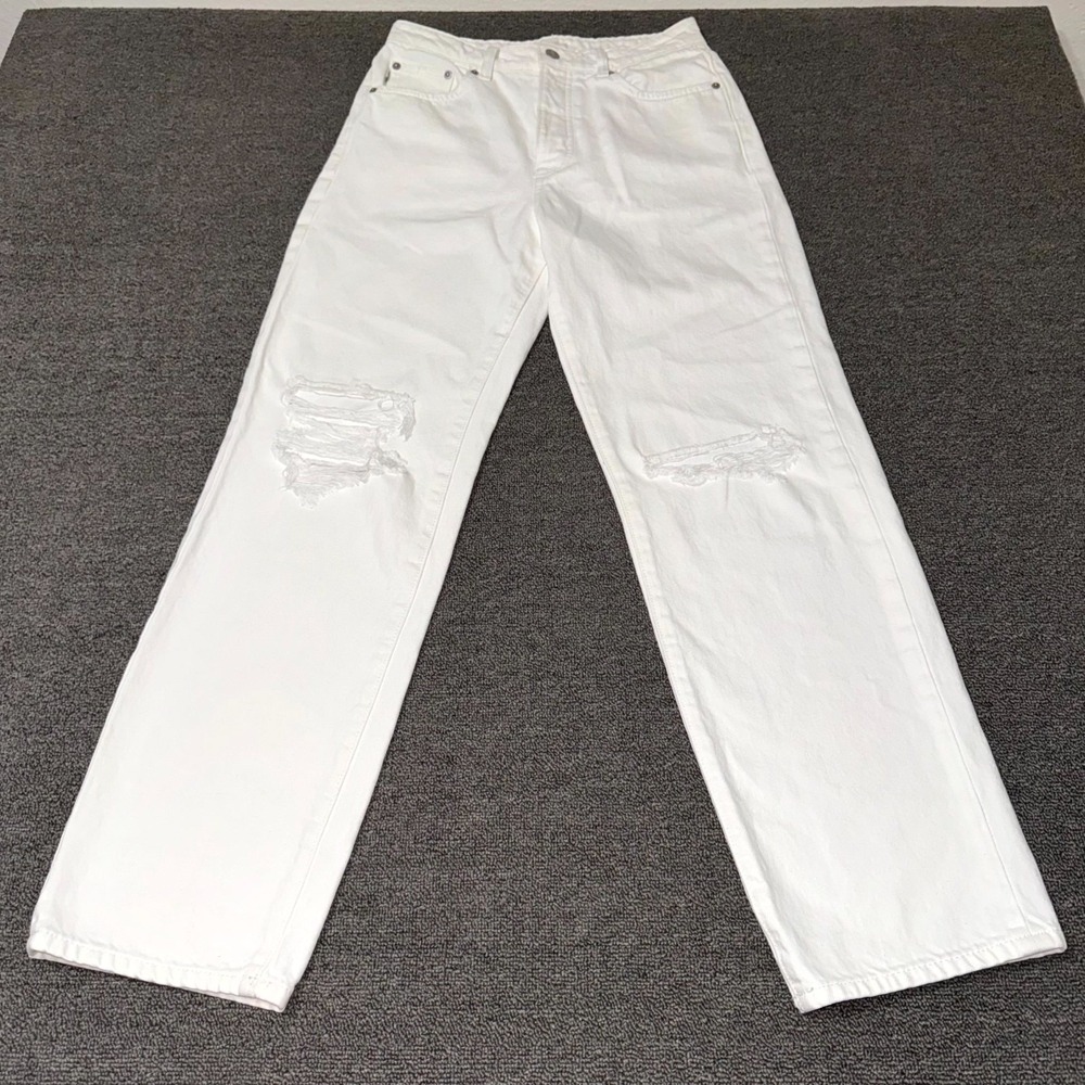 Lovers + Friends Ryan Jeans Womens 26 White Denim High Rise Distressed Straight